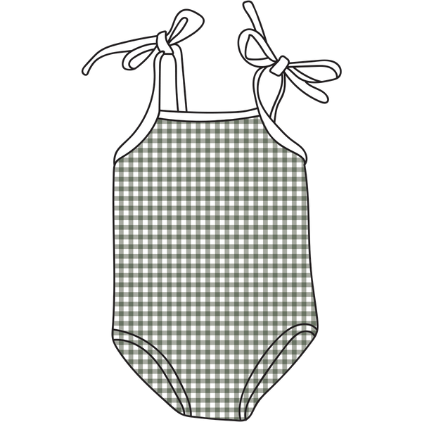 Tie Strap One-Piece Swimsuit - Gingham Green x Jess Megan