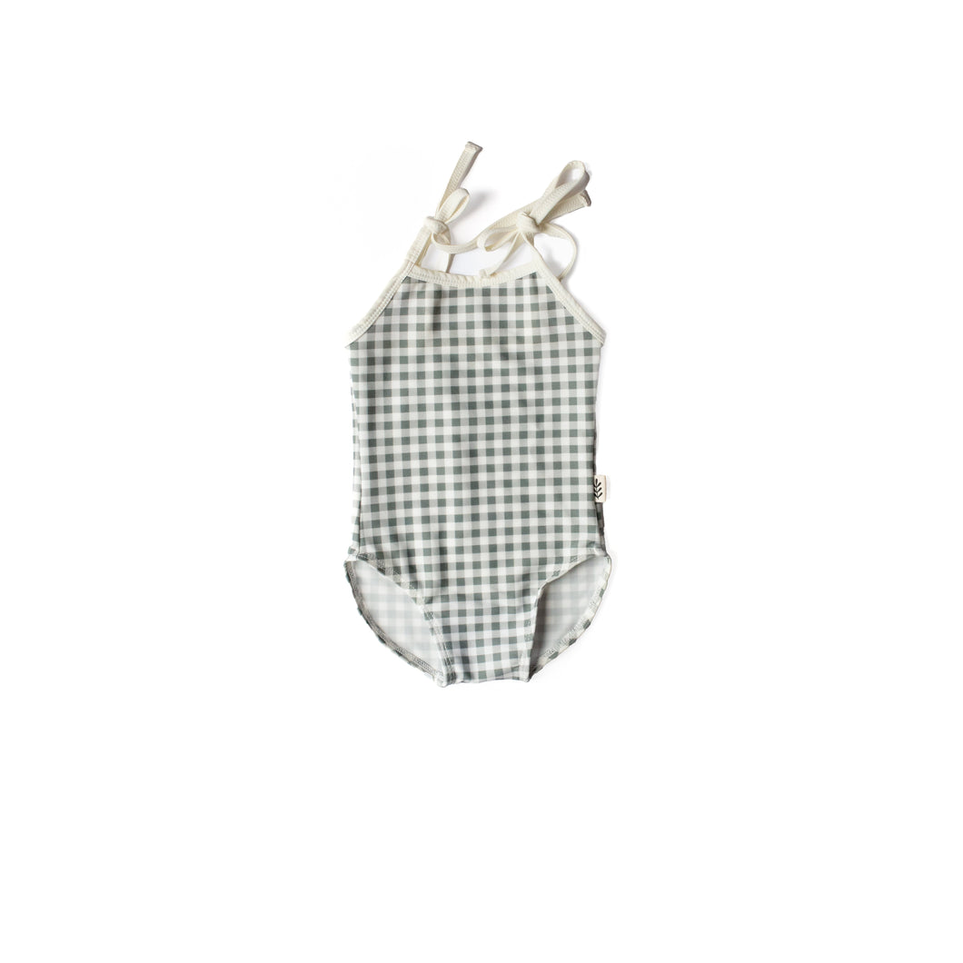 Tie Strap One-Piece Swimsuit - Gingham Green x Jess Megan